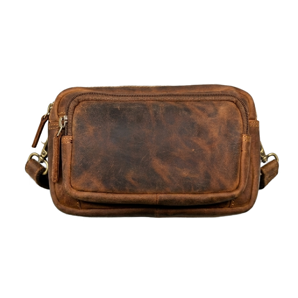 Brown premium leather fanny pack manufacturer and exporter in India for global brands