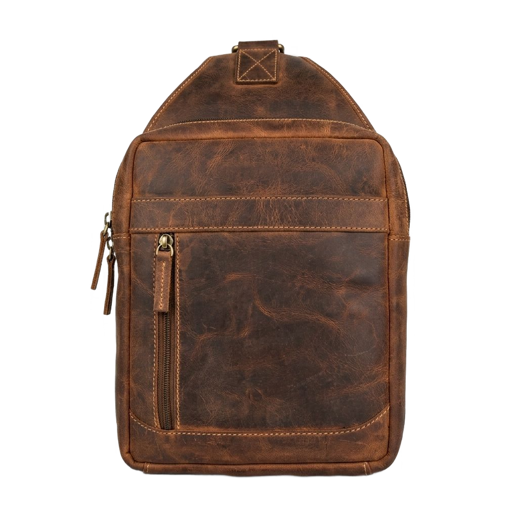 Brown premium leather travel daypack manufacturer and exporter in India for global brands