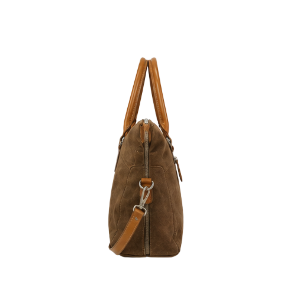 Brown Canvas Office Tote Bag with Leather Trim