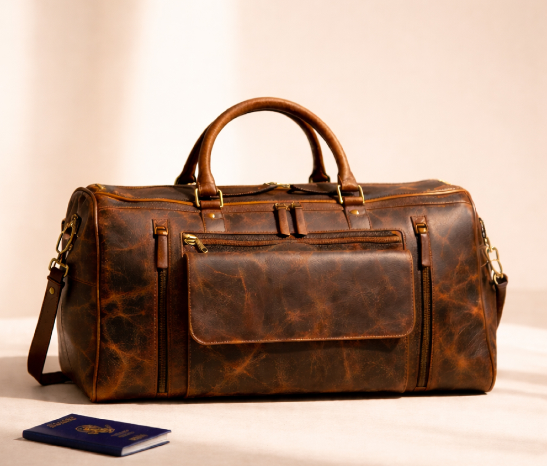 Brown premium leather duffle bag manufacturer and exporter in India for global brands with OEM customization