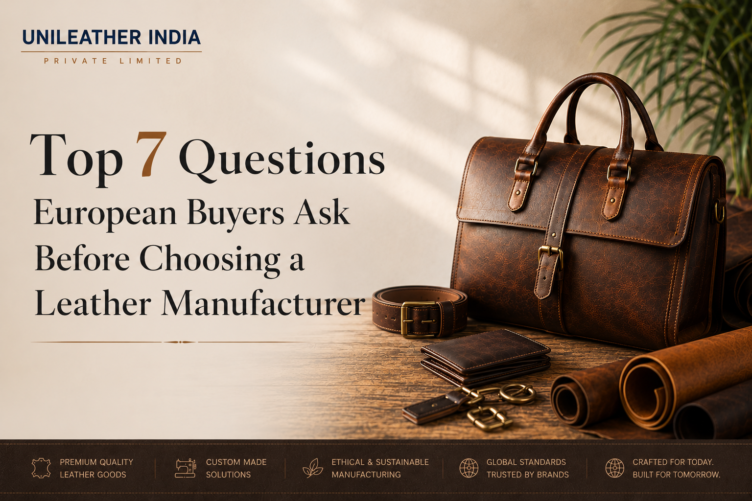 Indian leather manufacturer for UK showcasing custom leather bags and premium leather goods for European buyers