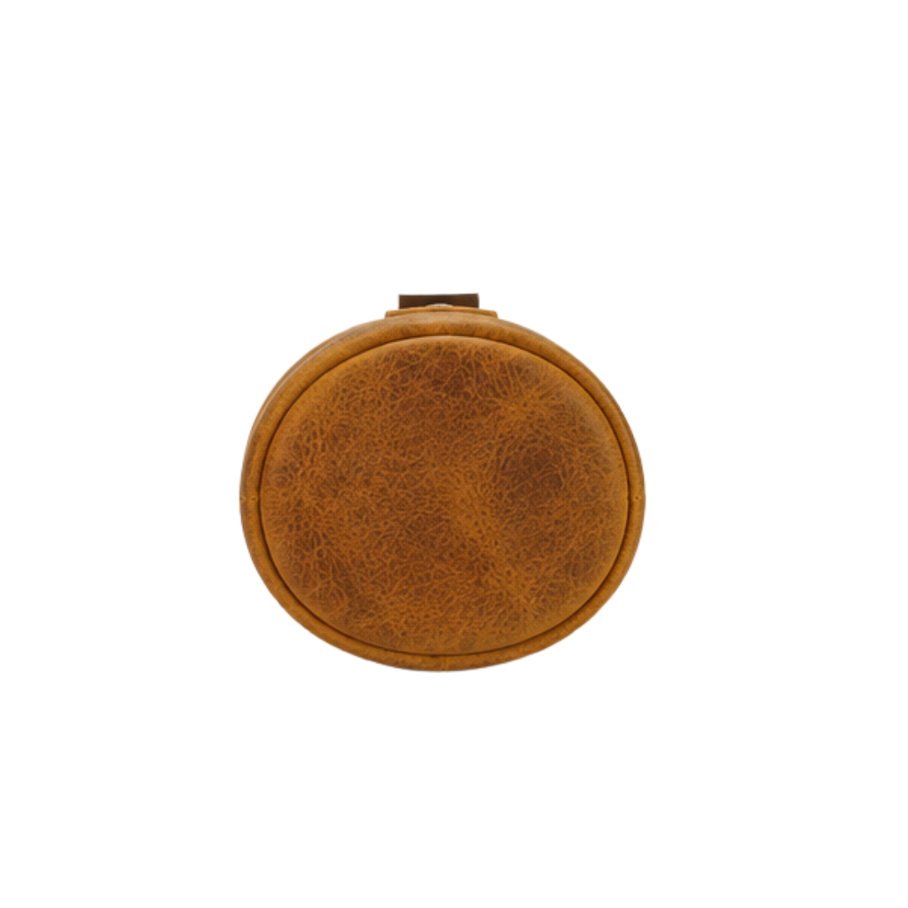 Round Base Genuine Leather Bucket Bag