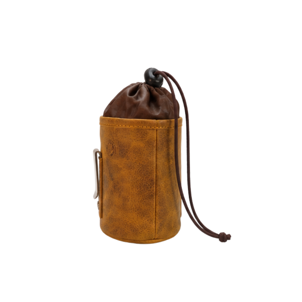 Interior View of Leather Drawstring Bucket Bag