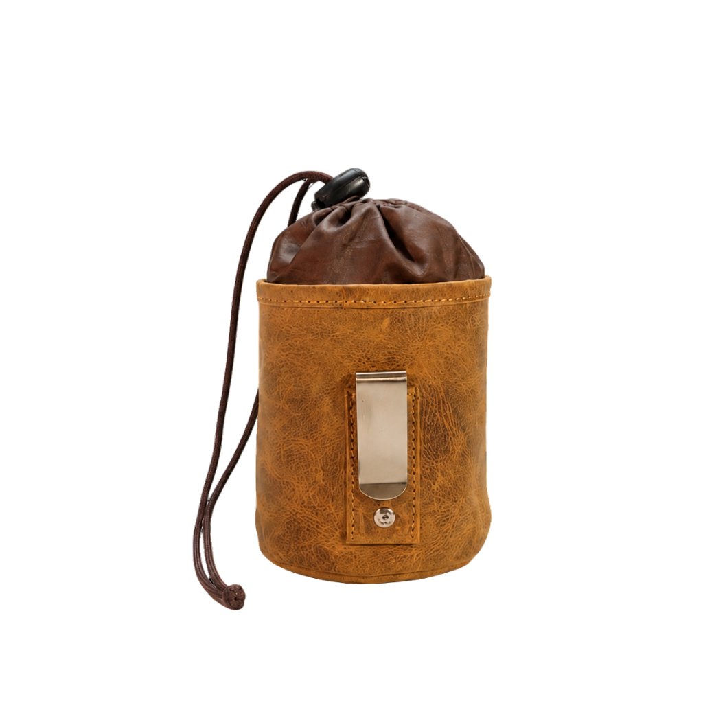 Leather Drawstring Bucket Bag Front View