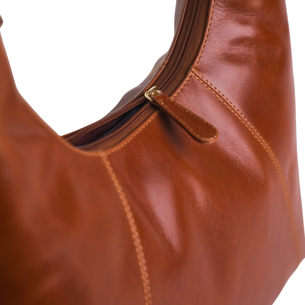 Premium brown genuine leather hobo handbag for women