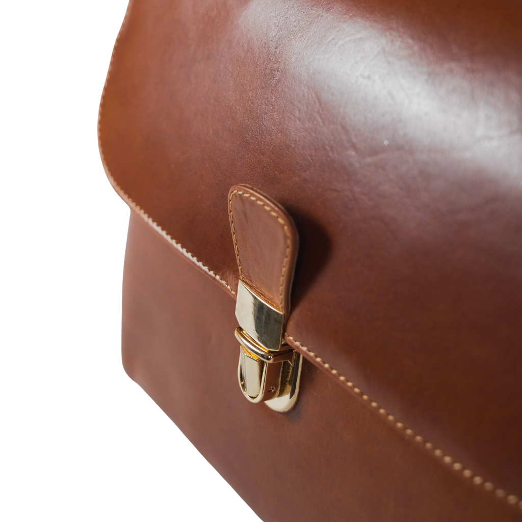 Handcrafted leather satchel bag with detachable shoulder strap