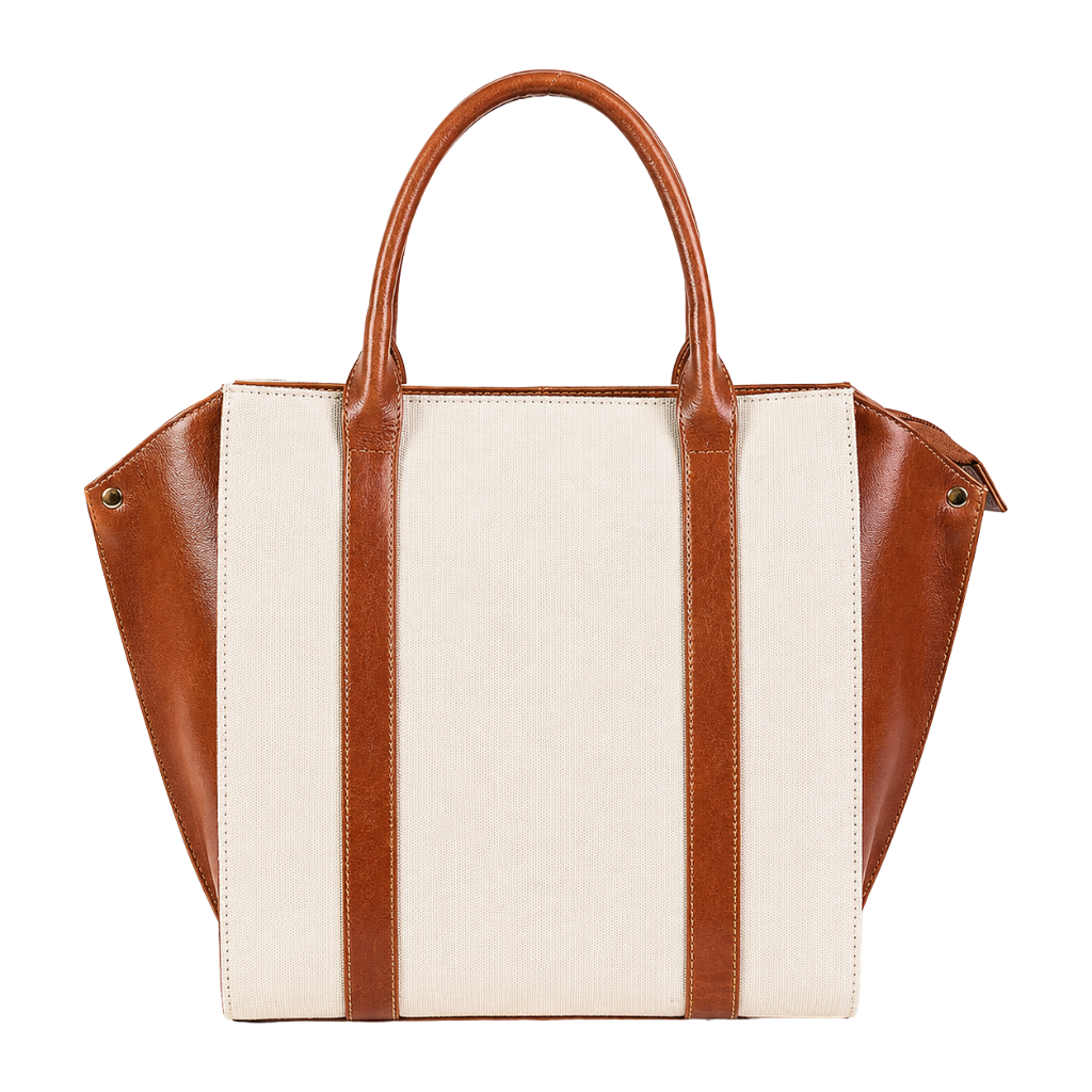 Premium canvas leather top handle bag front view