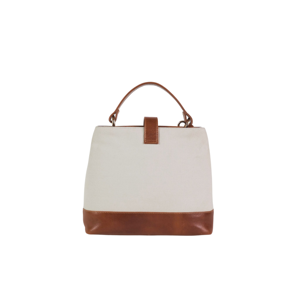 Back view of premium canvas leather tote bag