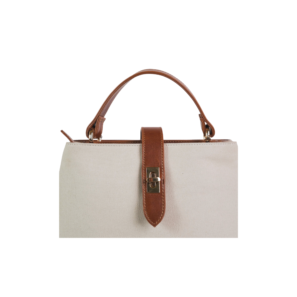 Premium canvas leather tote bag with genuine leather handles