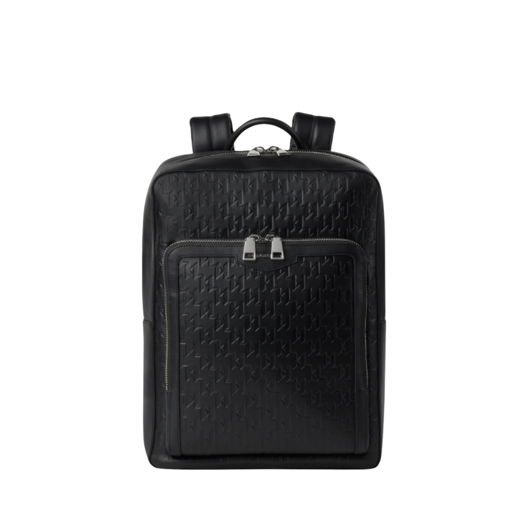 Executive genuine leather laptop backpack front view with premium zipper closure