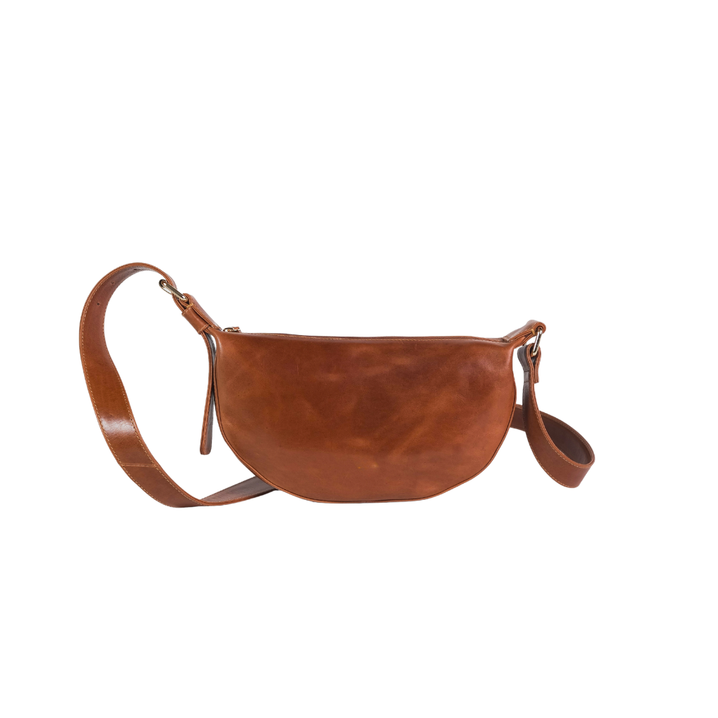 Genuine leather half moon shoulder bag with adjustable strap