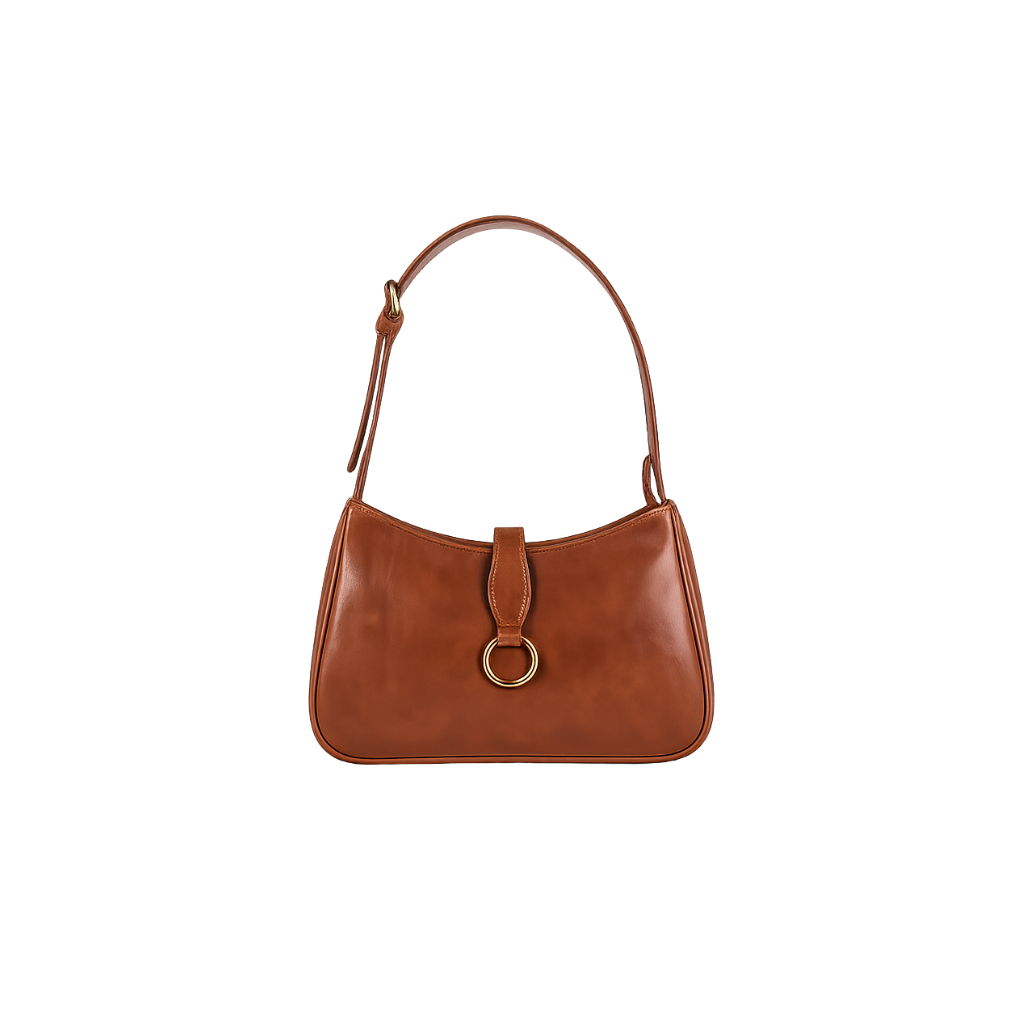 Front view of premium leather baguette bag
