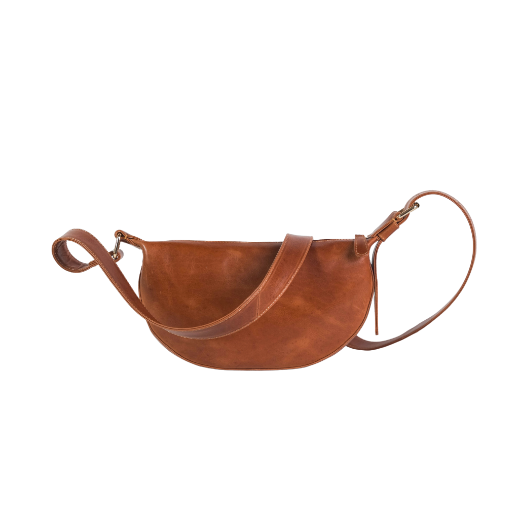 Leather half moon sling bag crafted from premium genuine leather