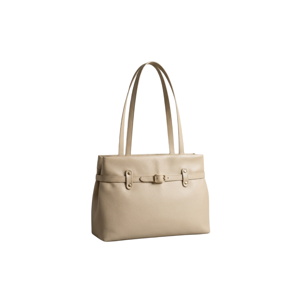 Front view of Lunara soft PU leather shoulder bag with dual shoulder handles.