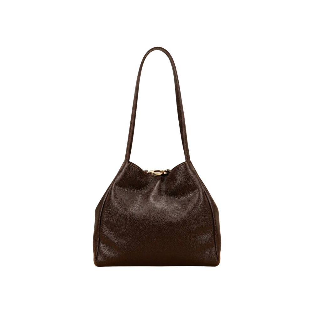 Women's vintage genuine leather hobo shoulder bag front view with double shoulder straps